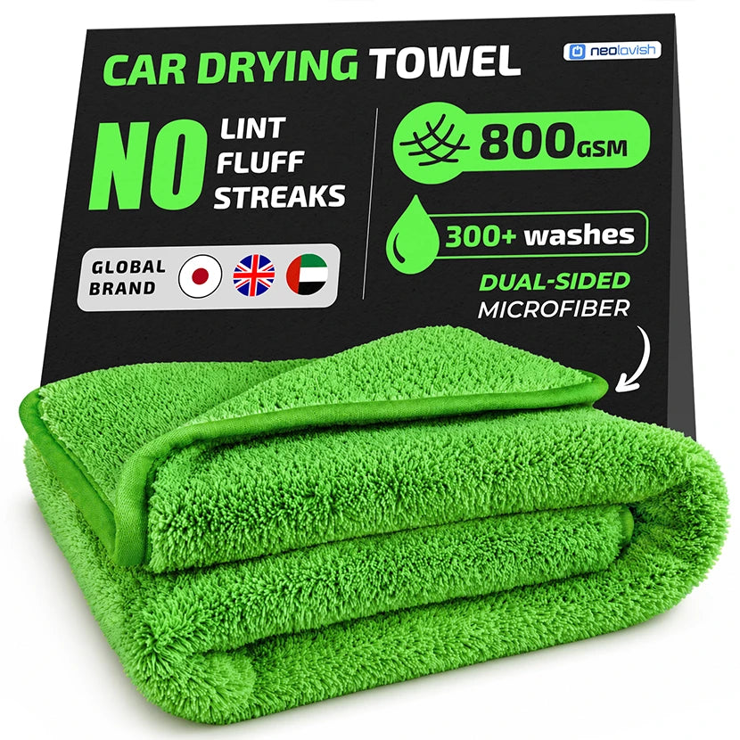 NeoLavish Car Drying Towel - Double-Sided XXL - 60cm x 40 cm 800gsm Microfibre Towel for fast streak-free drying and detailing 2pcs