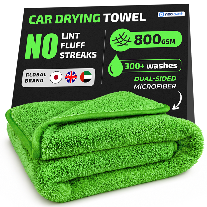 NeoLavish Car Drying Towel - Double-Sided XXL - 60cm x 40 cm 800gsm Microfibre Towel for fast streak-free drying and detailing 2pcs