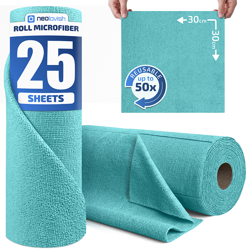 Neolavish Roll Microfiber Cleaning Cloth – 25m Roll, Super Absorbent, Multi-Purpose Cleaning Cloth