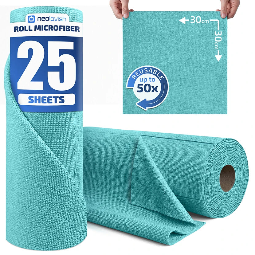 Neolavish Roll Microfiber Cleaning Cloth – 25m Roll, Super Absorbent, Multi-Purpose Cleaning Cloth